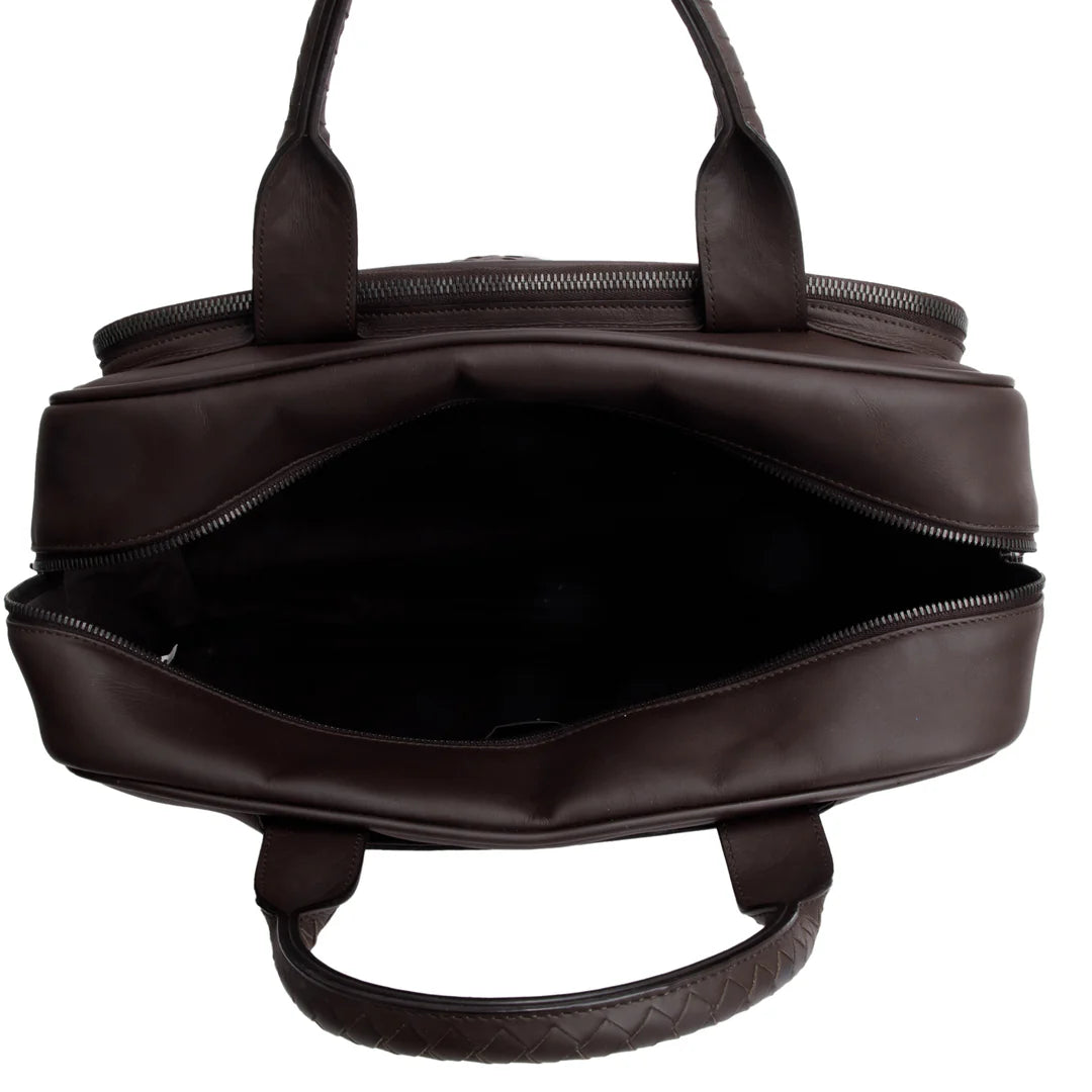 Brown intrecciato Leather Top Handle Briefcase