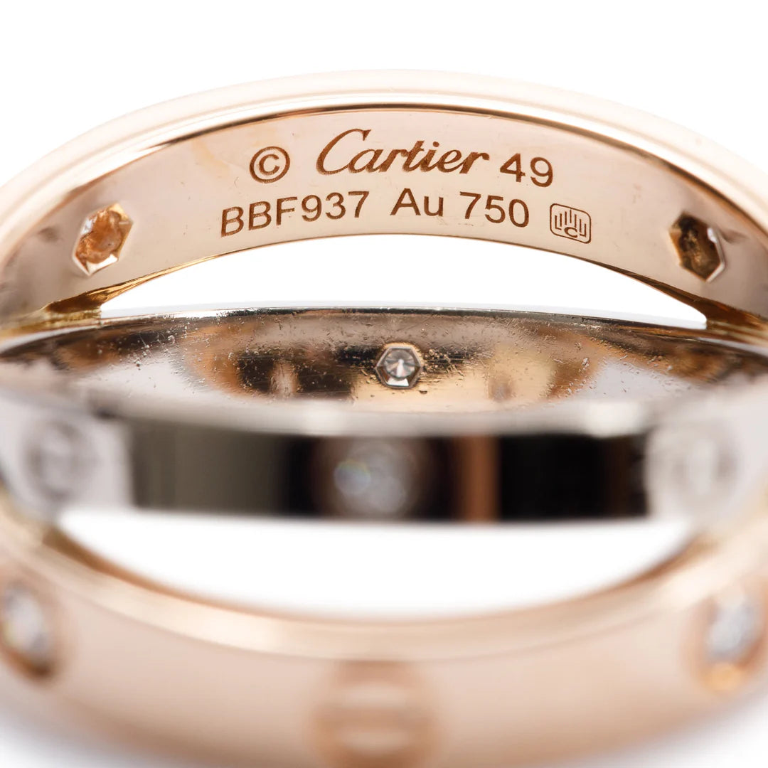 18k White Gold and Rose Gold Interlocking Love Ring with 6 Diamonds w/ Box