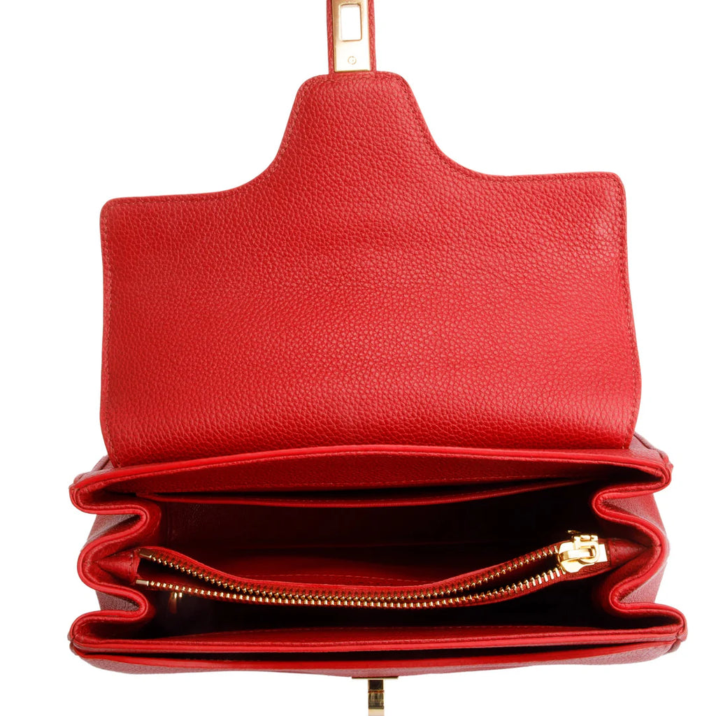 Red Calfskin Leather Small 16 Bag w/ Strap