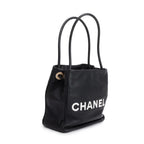 Black Lambskin Leather Camellia Logo Tote Bag