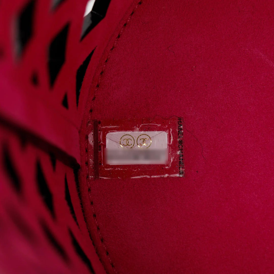 Black Perforated Calfskin See Through Bucket Bag w/ Pouch