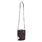 Black Perforated Calfskin See Through Bucket Bag w/ Pouch