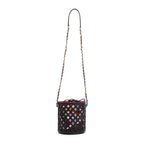 Black Perforated Calfskin See Through Bucket Bag w/ Pouch