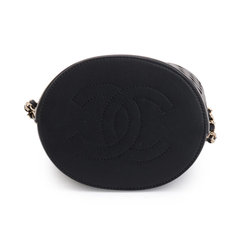 Black Perforated Calfskin See Through Bucket Bag w/ Pouch