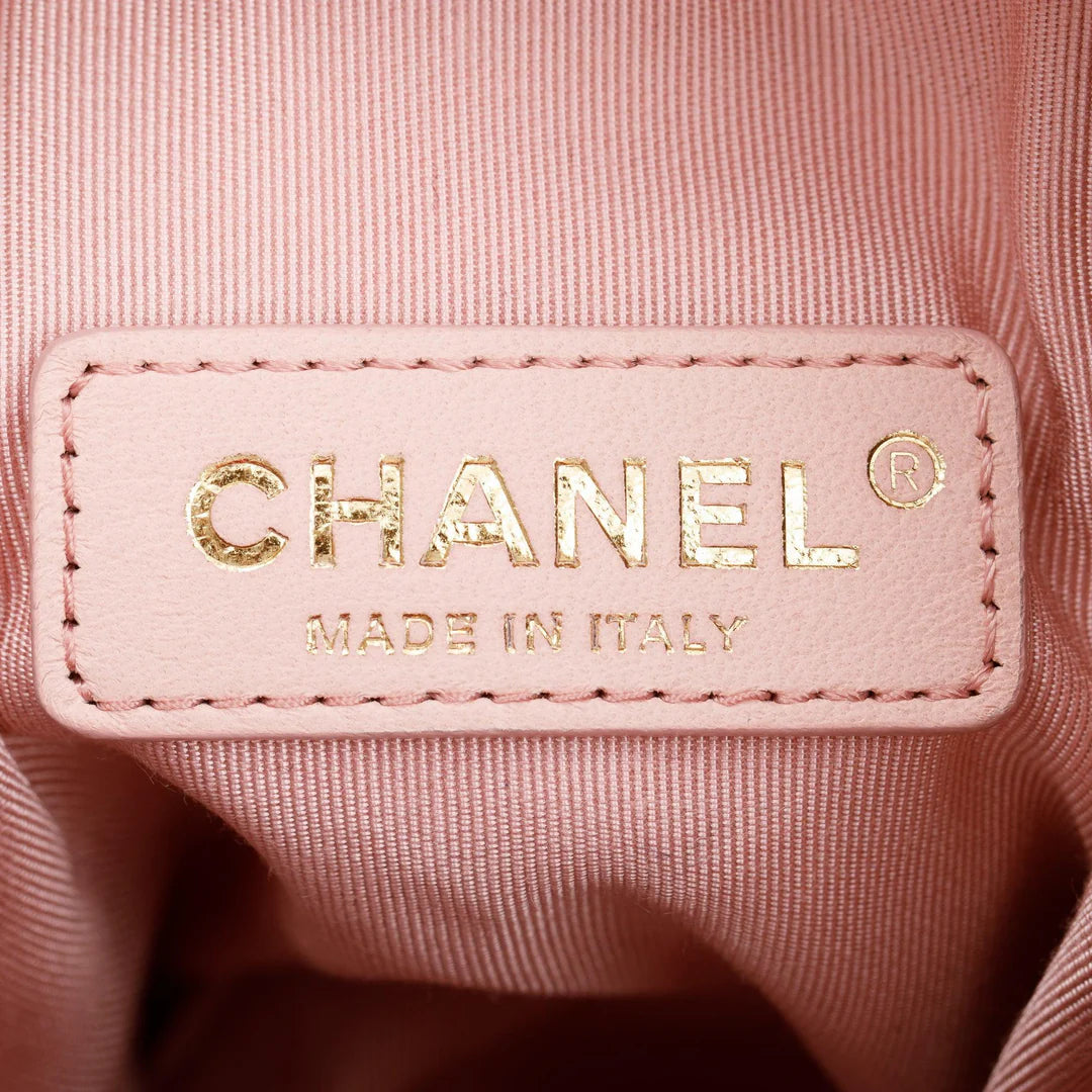 Black Perforated Calfskin See Through Bucket Bag w/ Pouch