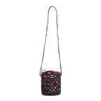 Black Perforated Calfskin See Through Bucket Bag w/ Pouch