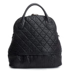 Black Quilted Calfskin Leather Expandable Travel Bag w/ Strap