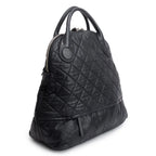 Black Quilted Calfskin Leather Expandable Travel Bag w/ Strap