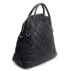 Black Quilted Calfskin Leather Expandable Travel Bag w/ Strap