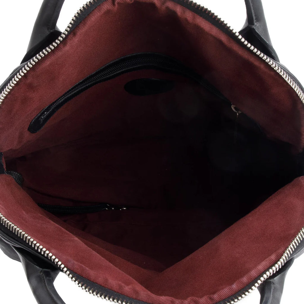 Black Quilted Calfskin Leather Expandable Travel Bag w/ Strap