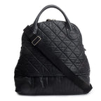 Black Quilted Calfskin Leather Expandable Travel Bag w/ Strap