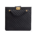 Black Quilted Lambskin Leather Boy Shopping Tote