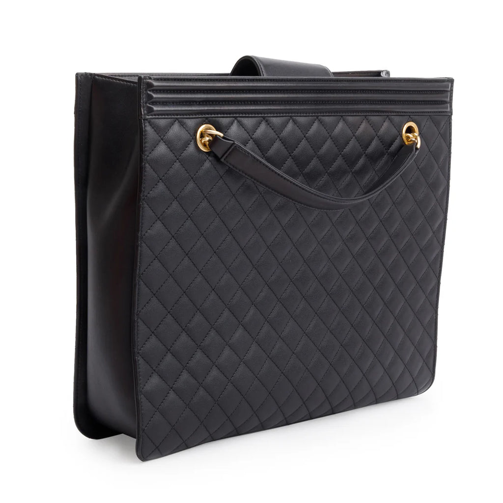 Black Quilted Lambskin Leather Boy Shopping Tote