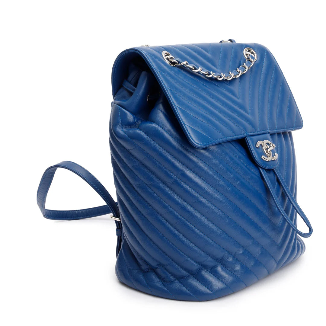 Blue Chevron Quilted Lambskin Leather Small Urban Spirit Backpack w/ Authenticity Card