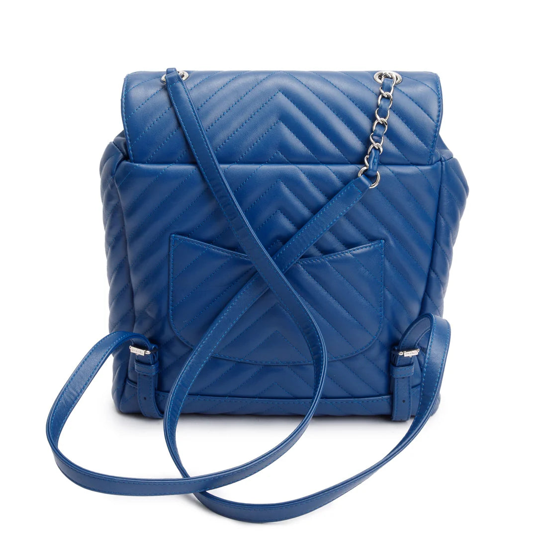 Blue Chevron Quilted Lambskin Leather Small Urban Spirit Backpack w/ Authenticity Card