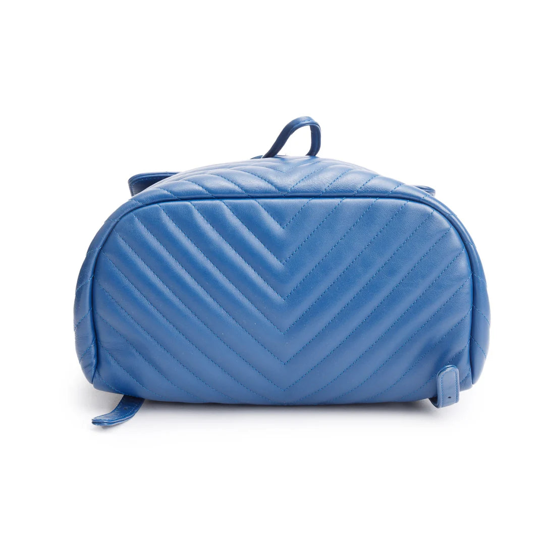 Blue Chevron Quilted Lambskin Leather Small Urban Spirit Backpack w/ Authenticity Card