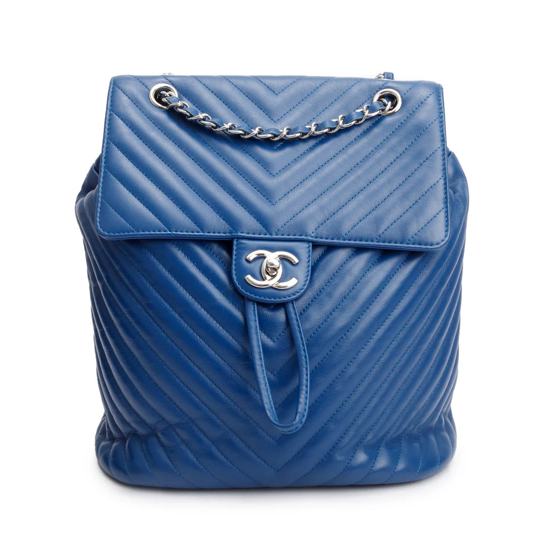 Blue Chevron Quilted Lambskin Leather Small Urban Spirit Backpack w/ Authenticity Card