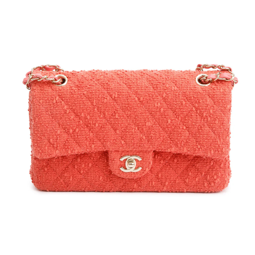 Coral Tweed Classic Medium Double Flap Bag