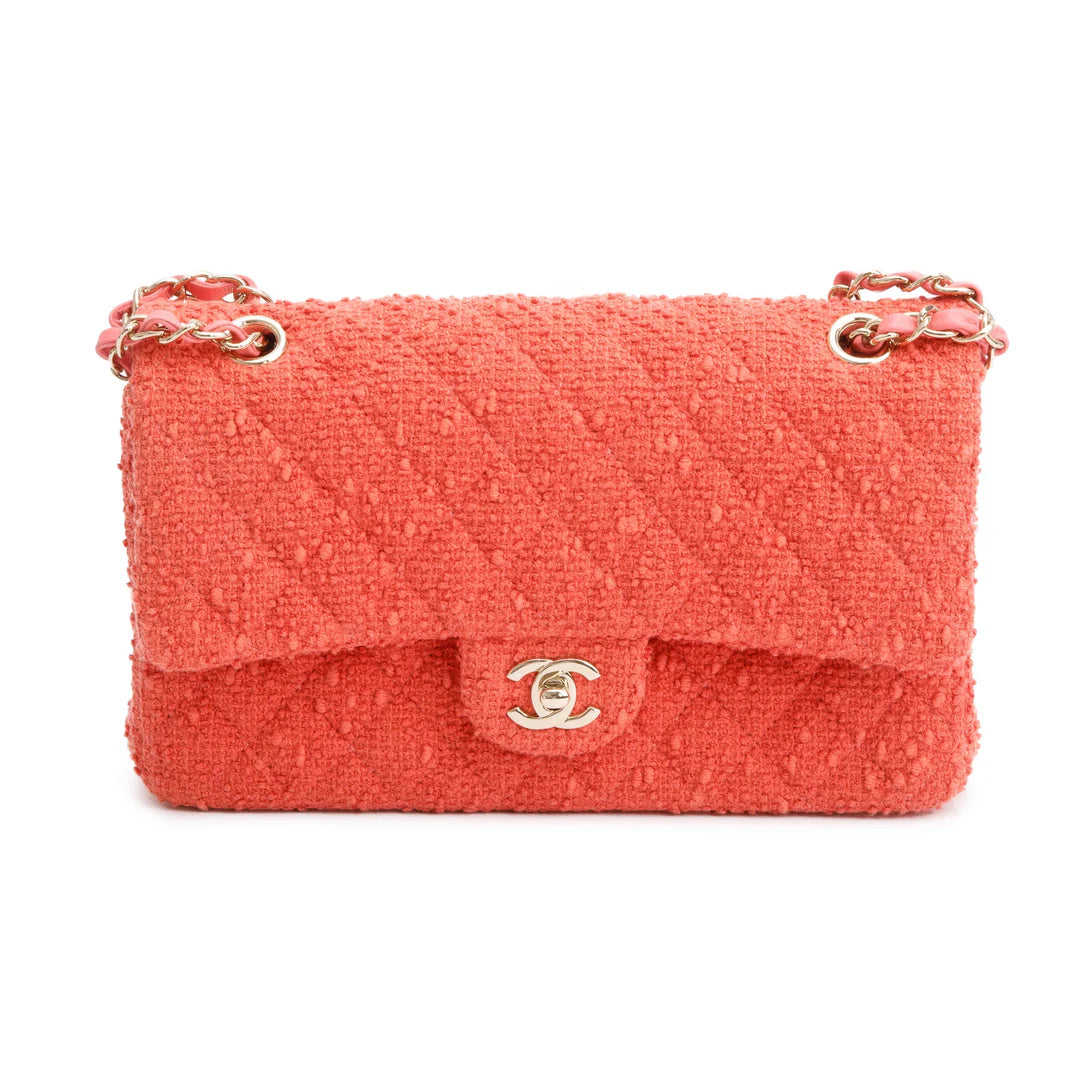 Coral Tweed Classic Medium Double Flap Bag