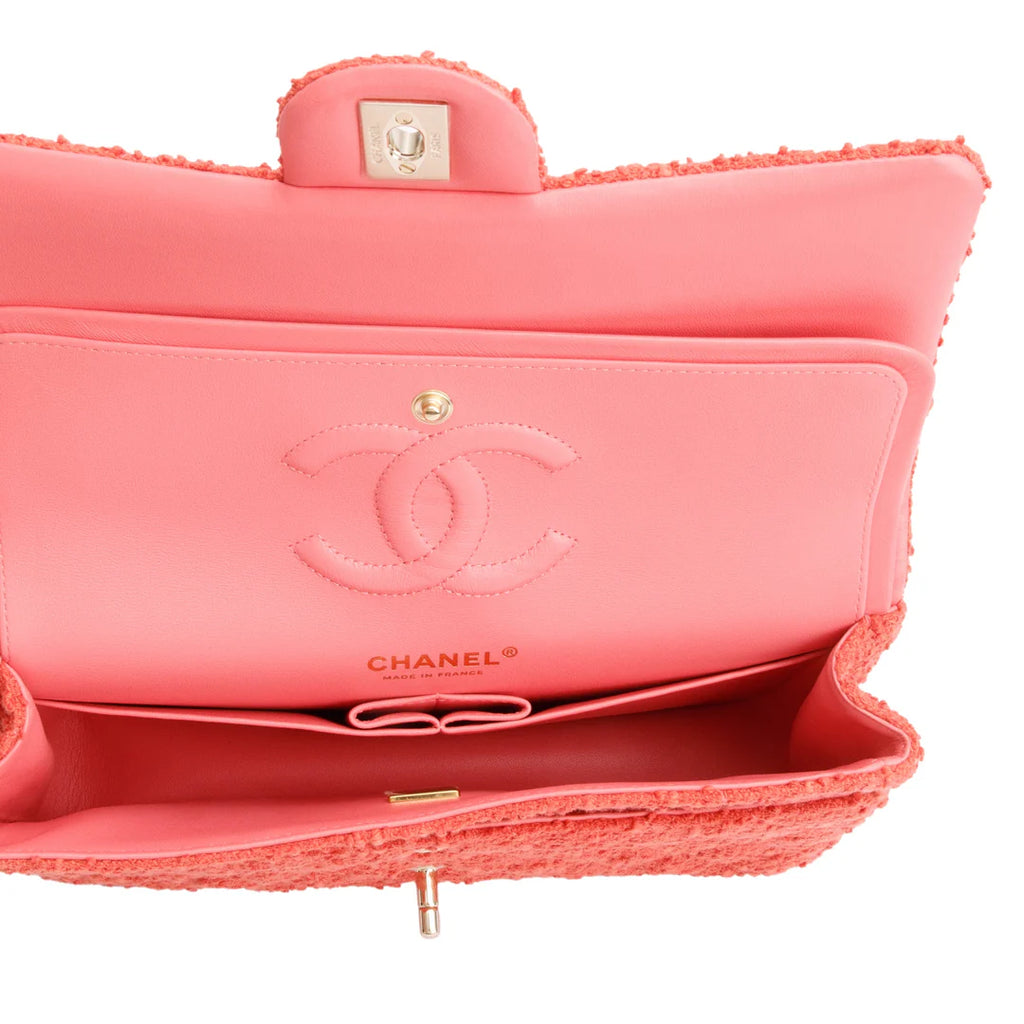 Coral Tweed Classic Medium Double Flap Bag