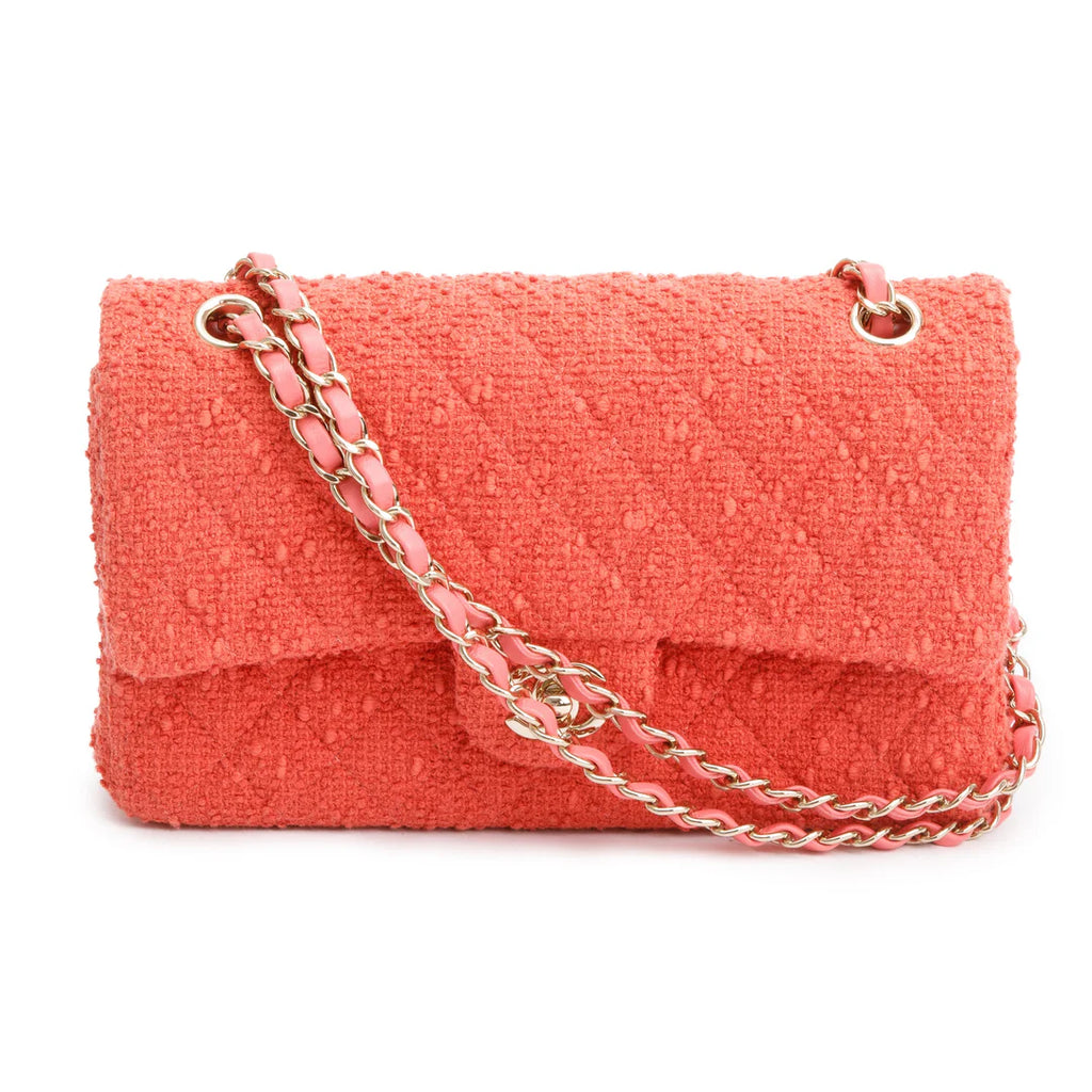 Coral Tweed Classic Medium Double Flap Bag