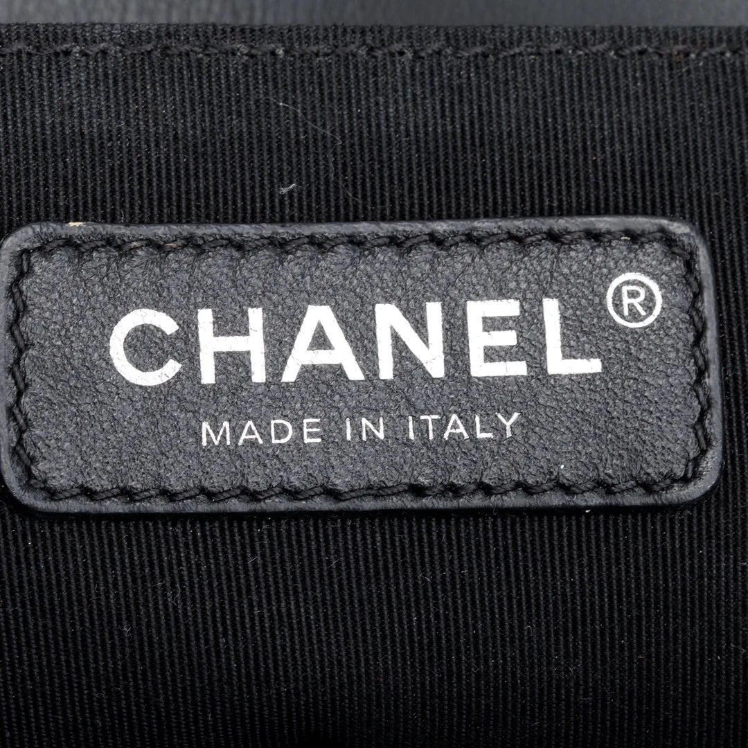 Grey Calfskin Leather Braided Tweed Old Medium Boy Bag w/ Authenticity Card