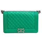Metallic Green Quilted Calfskin Leather New Medium Boy Bag