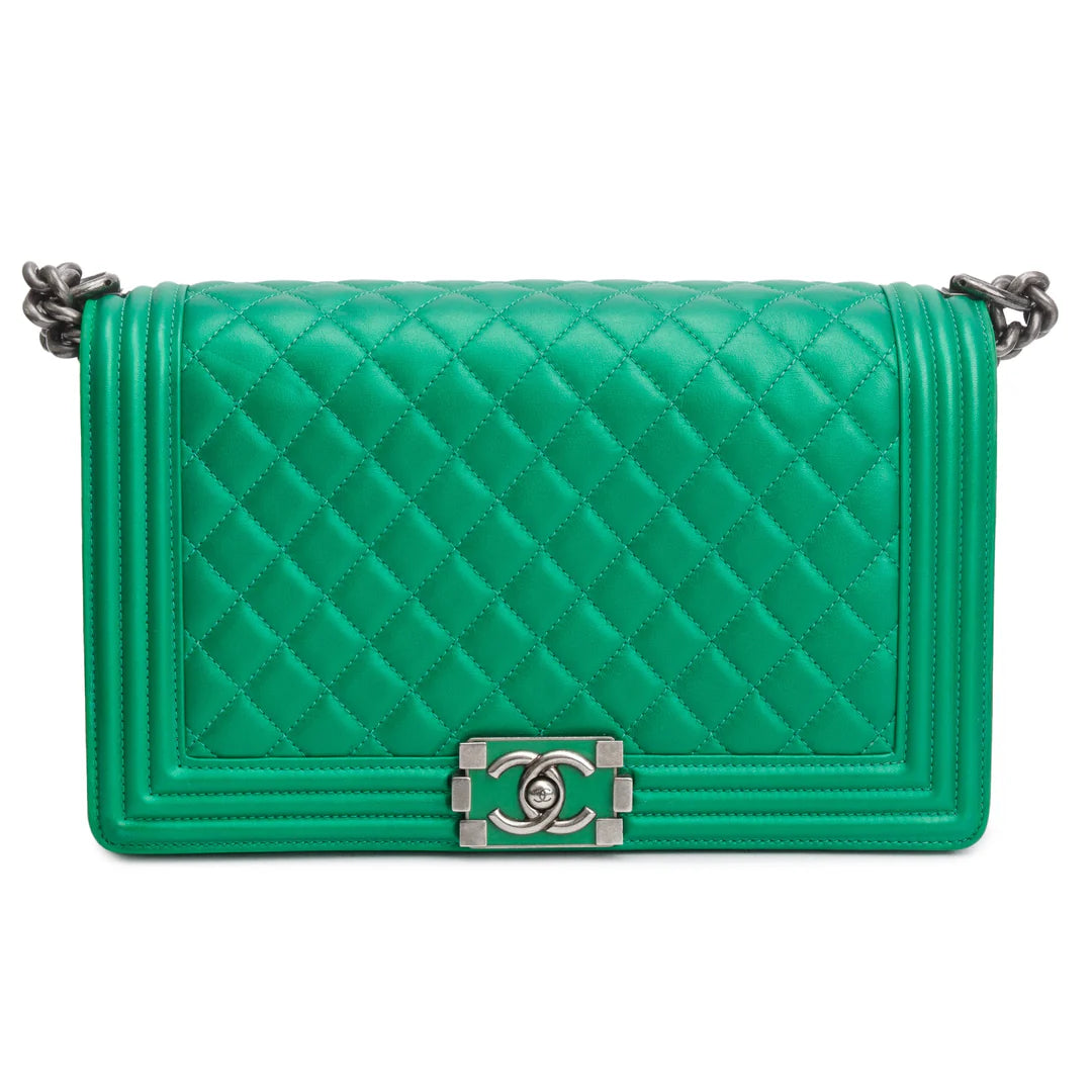 Metallic Green Quilted Calfskin Leather New Medium Boy Bag
