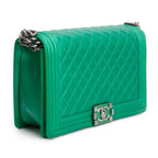 Metallic Green Quilted Calfskin Leather New Medium Boy Bag