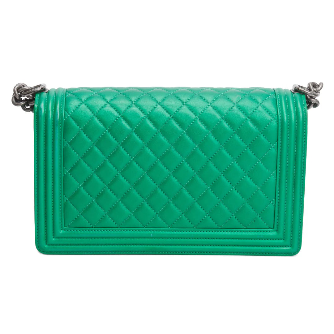 Metallic Green Quilted Calfskin Leather New Medium Boy Bag