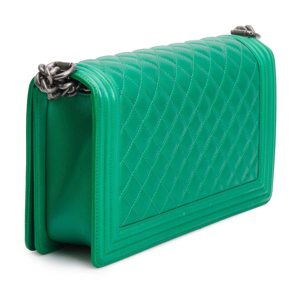 Metallic Green Quilted Calfskin Leather New Medium Boy Bag
