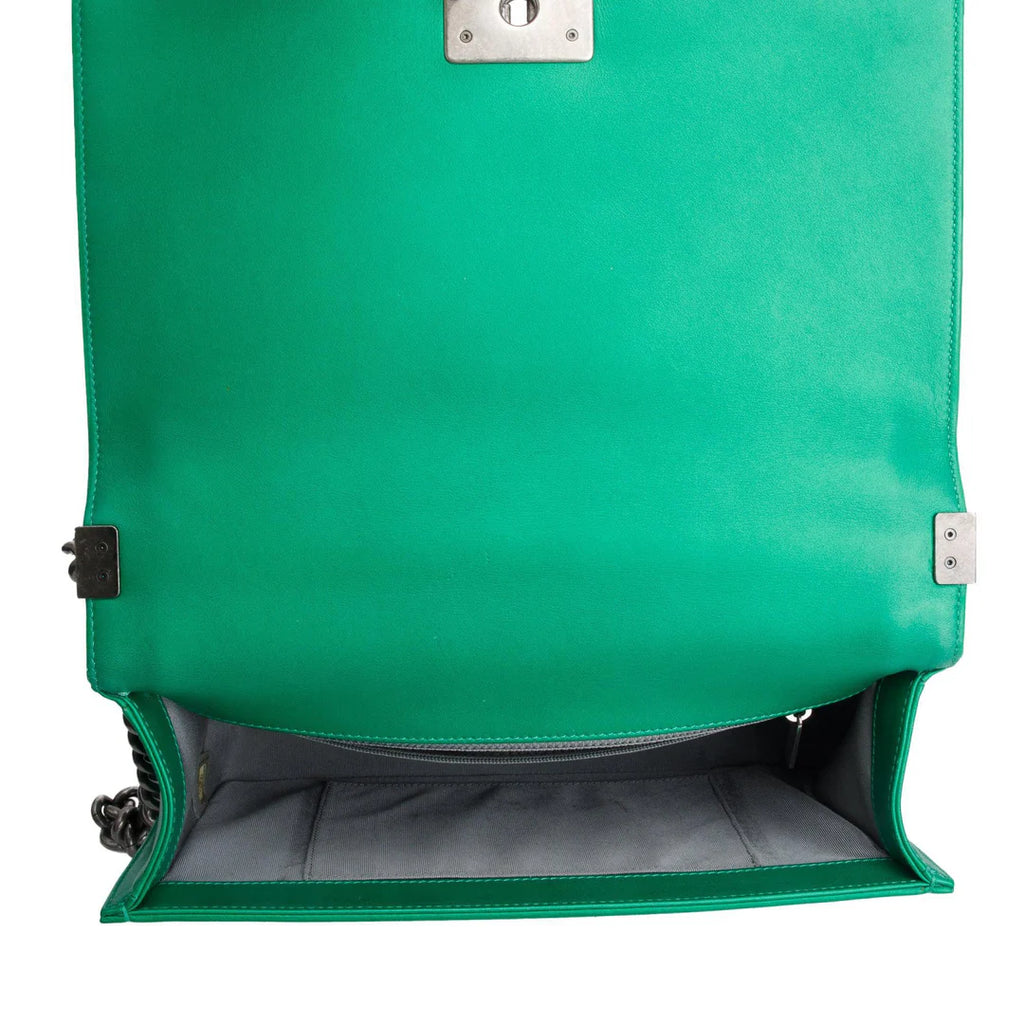 Metallic Green Quilted Calfskin Leather New Medium Boy Bag