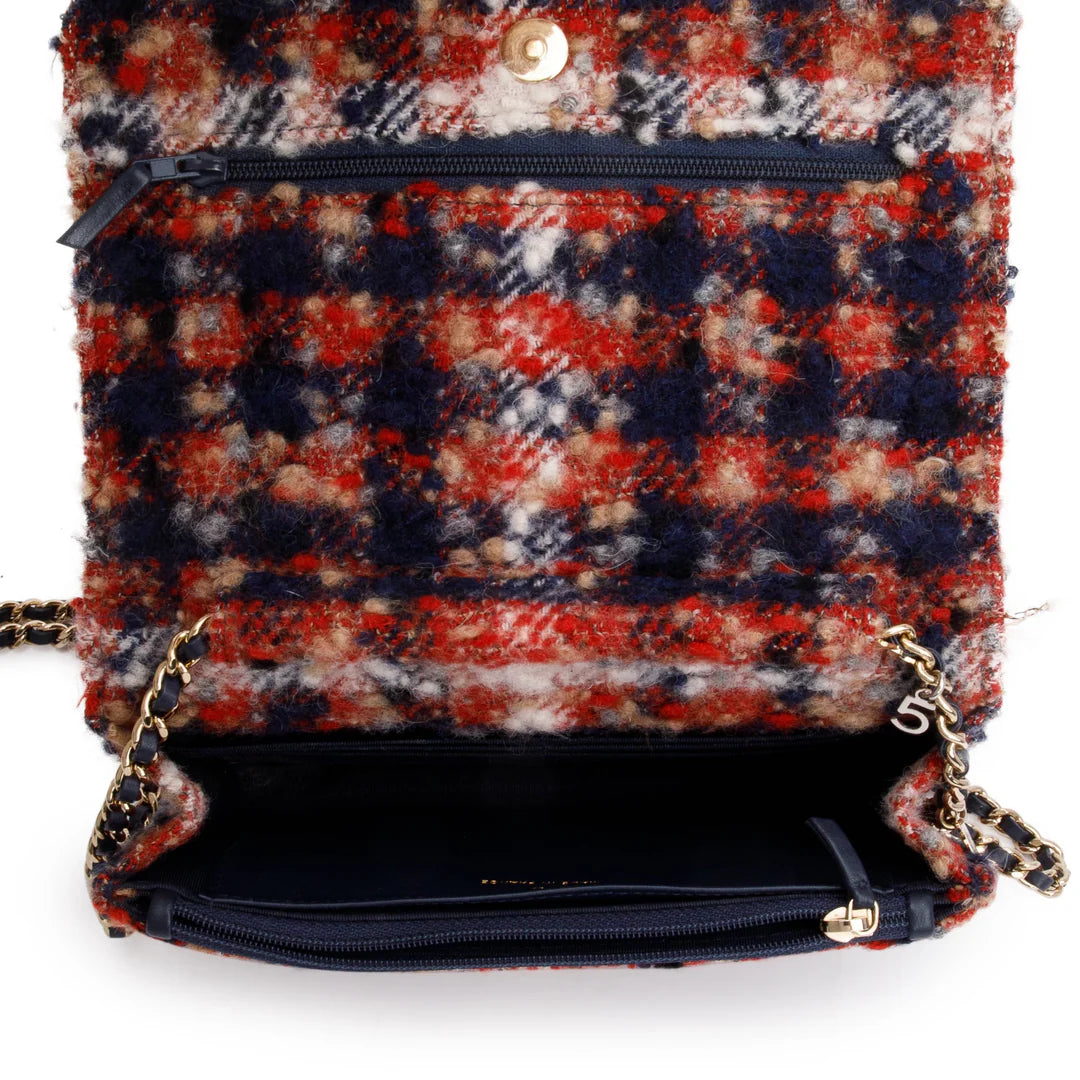 Multicolor Tweed Charms Wallet On Chain w/ Authenticity Card