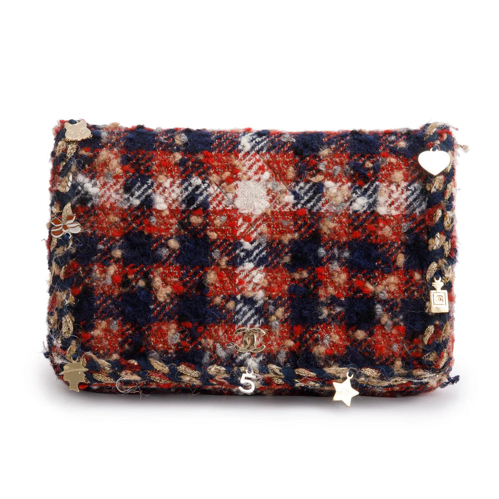 Multicolor Tweed Charms Wallet On Chain w/ Authenticity Card