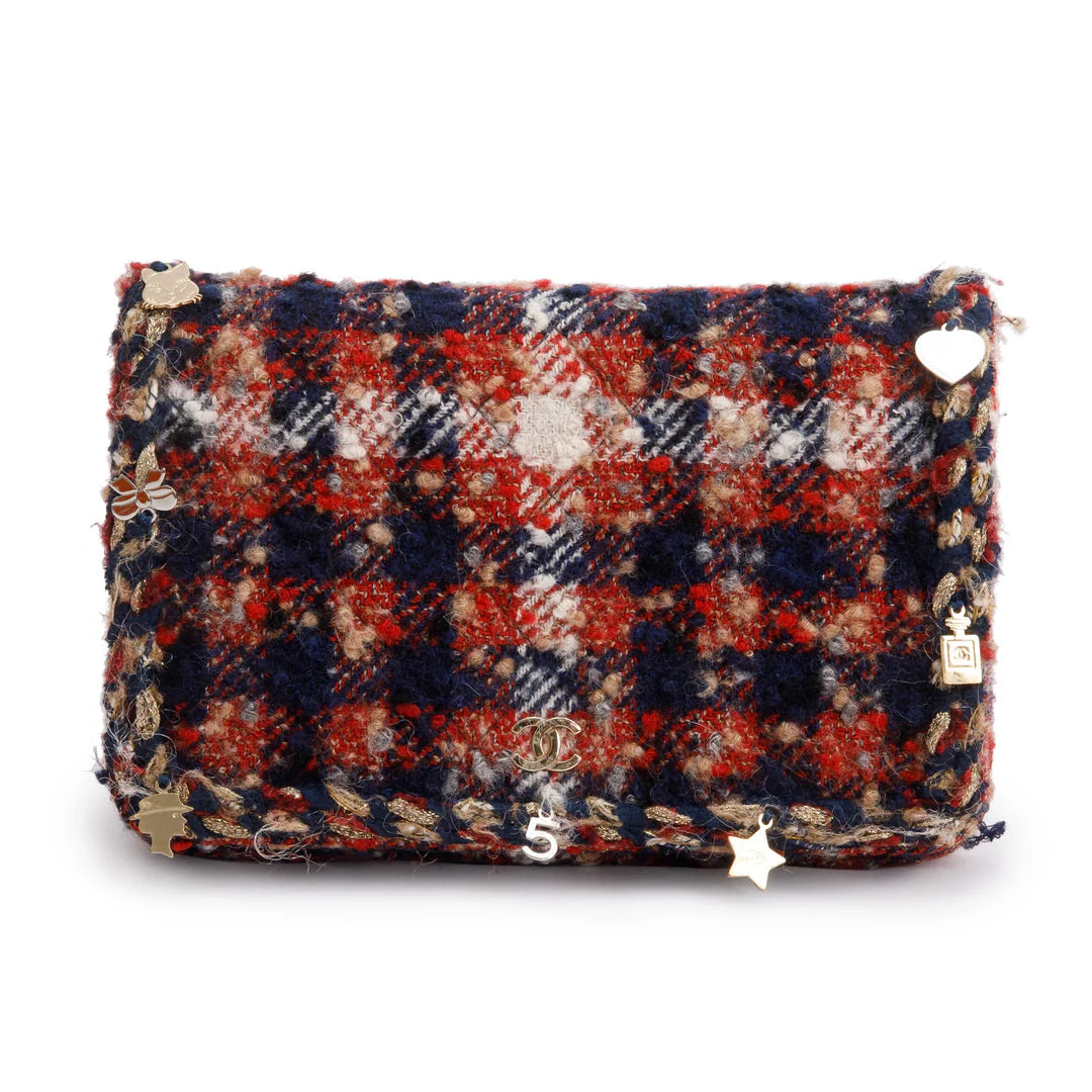 Multicolor Tweed Charms Wallet On Chain w/ Authenticity Card