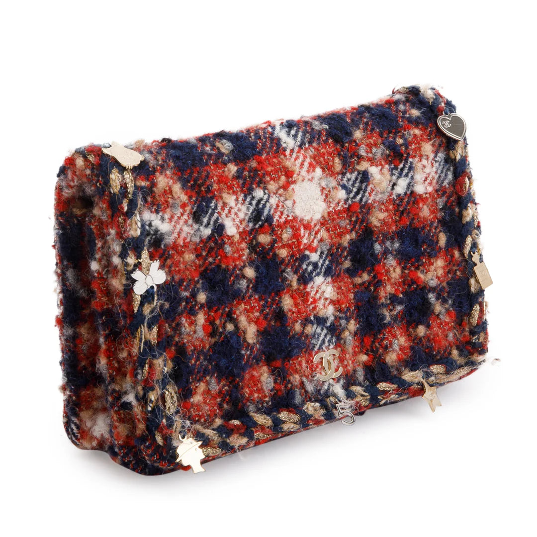 Multicolor Tweed Charms Wallet On Chain w/ Authenticity Card