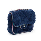 Navy Quilted Terry Cloth Small Square Flap Bag w/ Authenticity Card