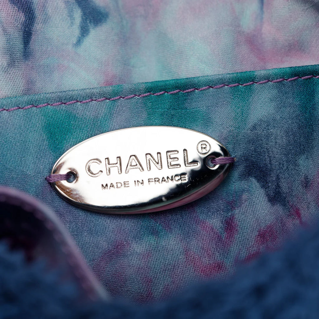 Navy Quilted Terry Cloth Small Square Flap Bag w/ Authenticity Card