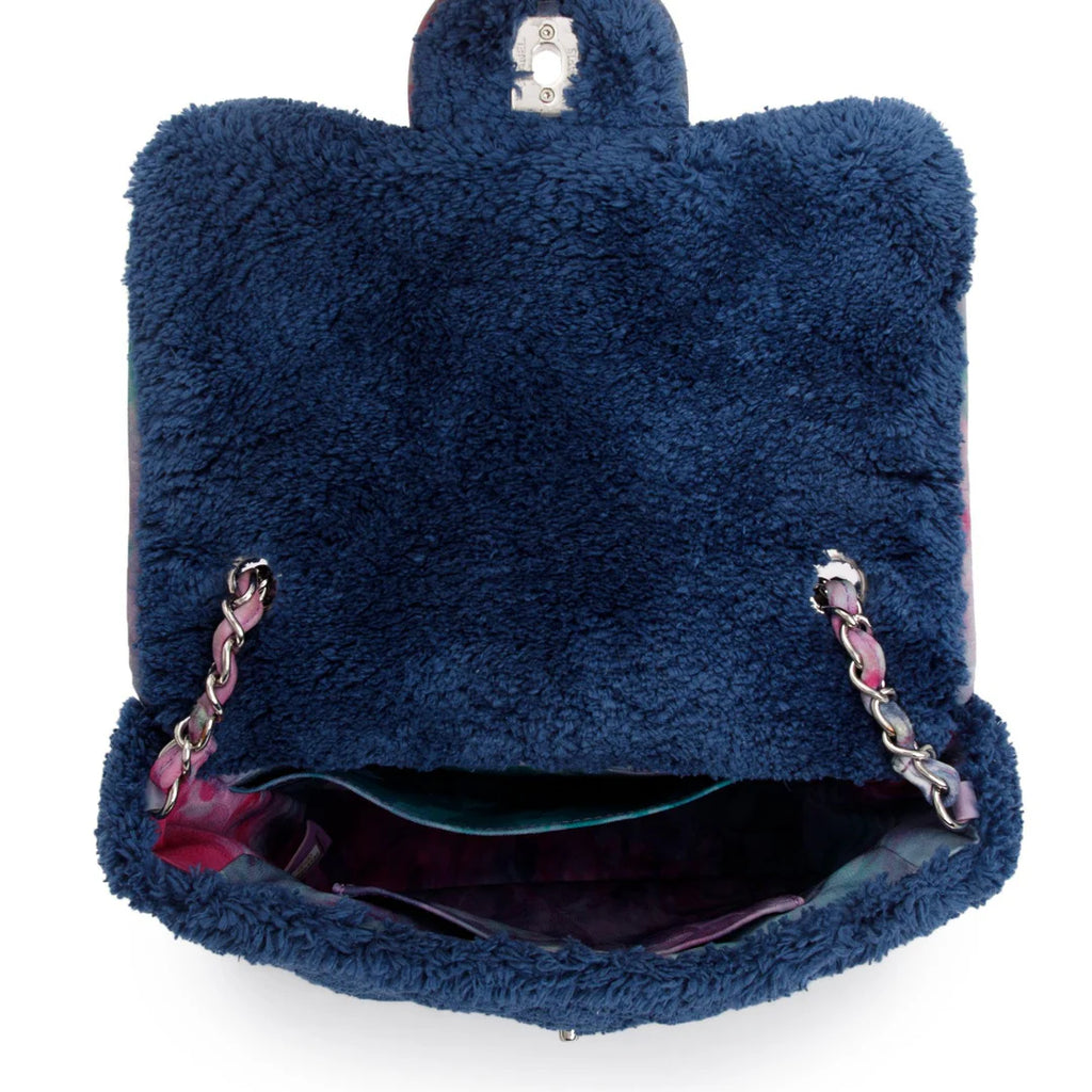 Navy Quilted Terry Cloth Small Square Flap Bag w/ Authenticity Card