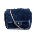 Navy Quilted Terry Cloth Small Square Flap Bag w/ Authenticity Card