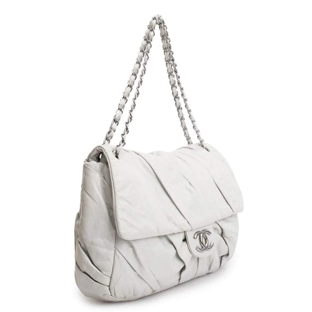 Netral Glazed Calfskin Leather Twisted Maxi Flap Bag