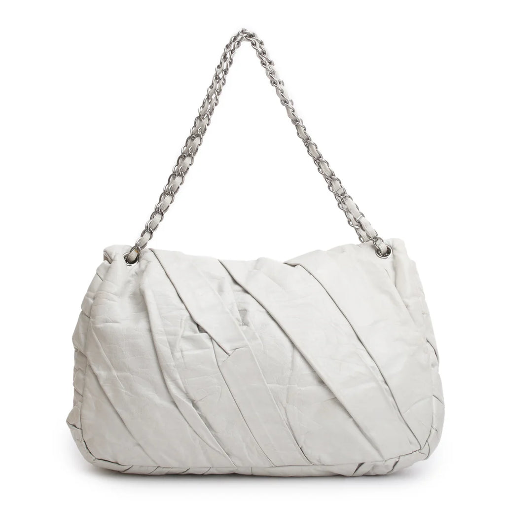 Netral Glazed Calfskin Leather Twisted Maxi Flap Bag