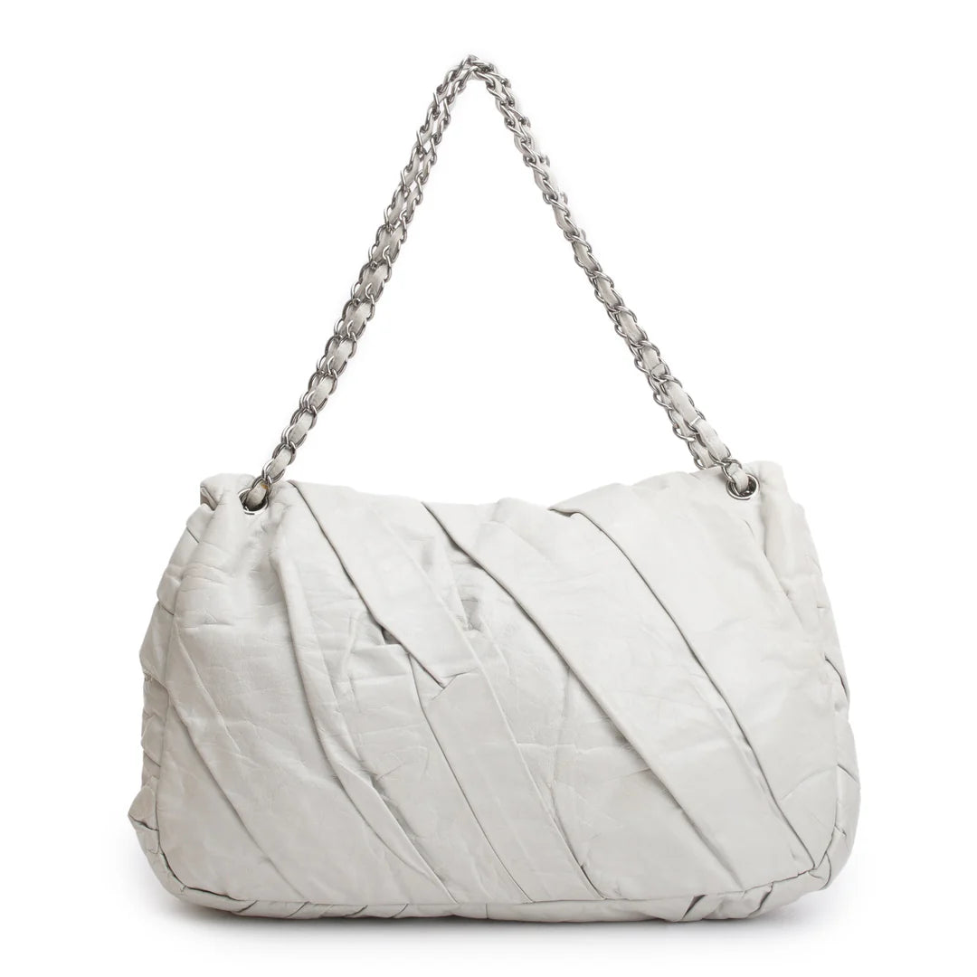 Netral Glazed Calfskin Leather Twisted Maxi Flap Bag