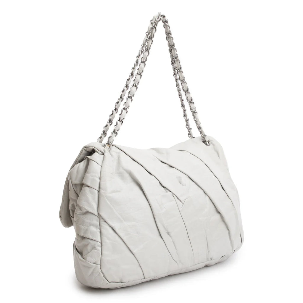 Netral Glazed Calfskin Leather Twisted Maxi Flap Bag