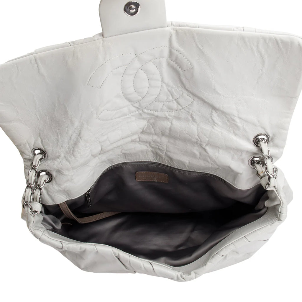 Netral Glazed Calfskin Leather Twisted Maxi Flap Bag