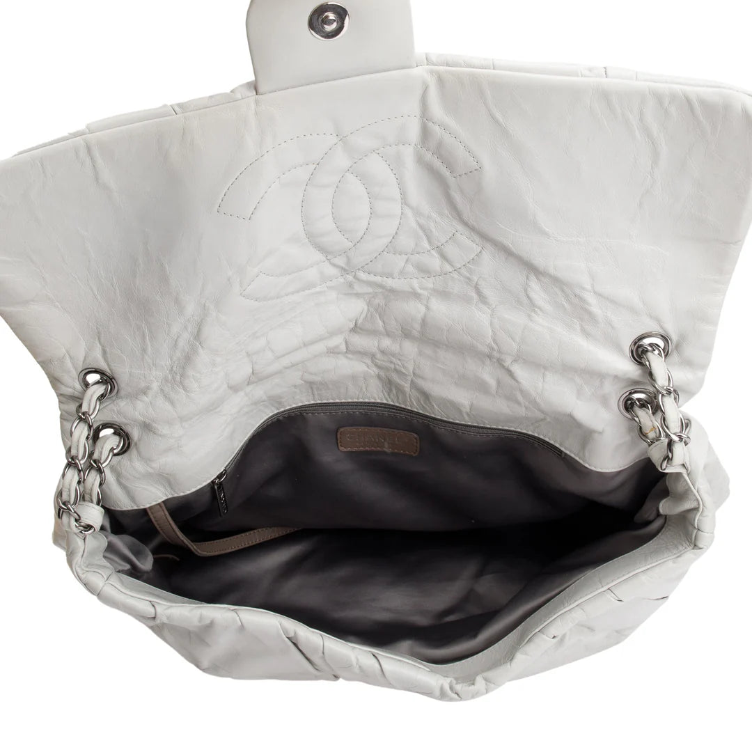 Netral Glazed Calfskin Leather Twisted Maxi Flap Bag