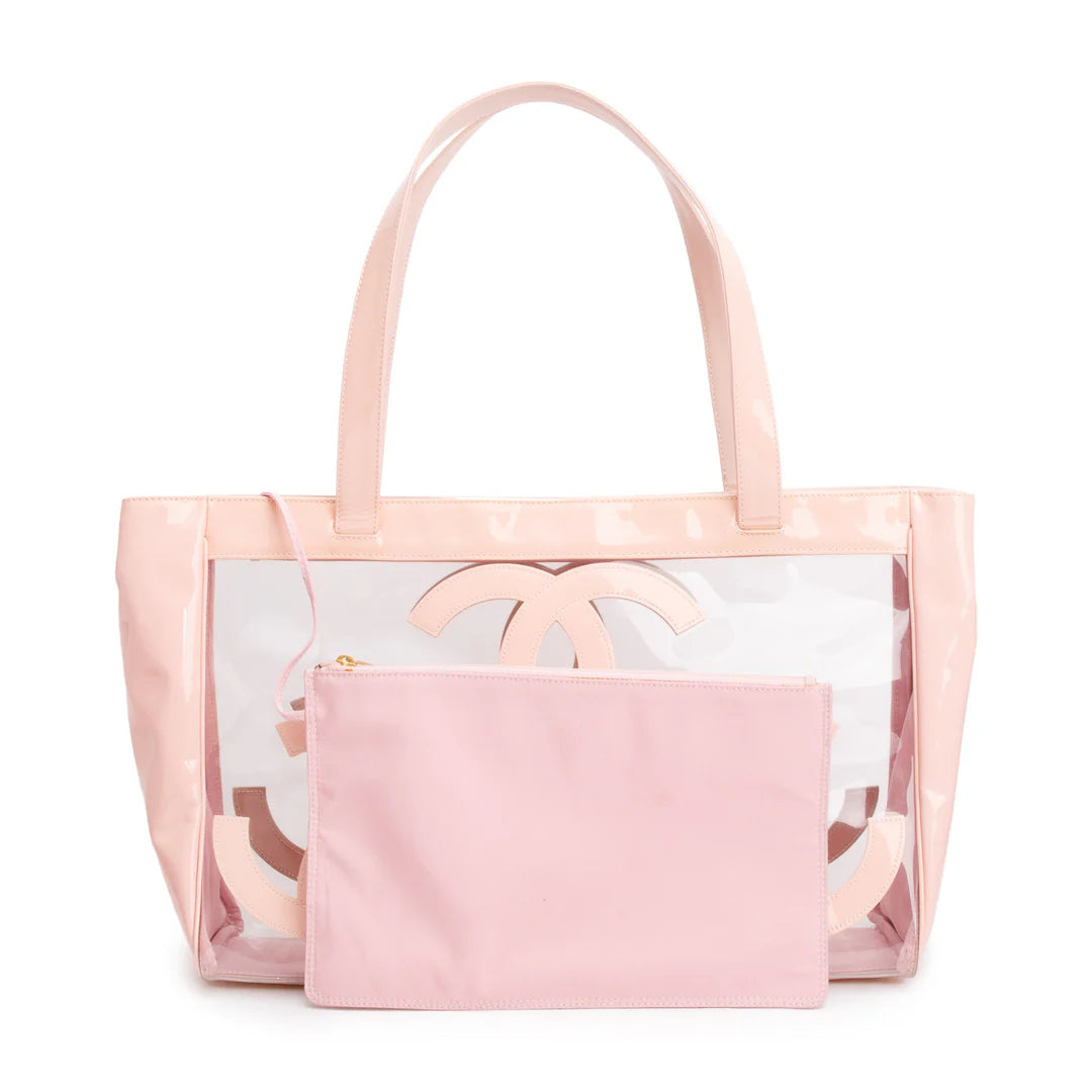 Pink Patent Leather Transparent PVC Triple CC Logo Tote