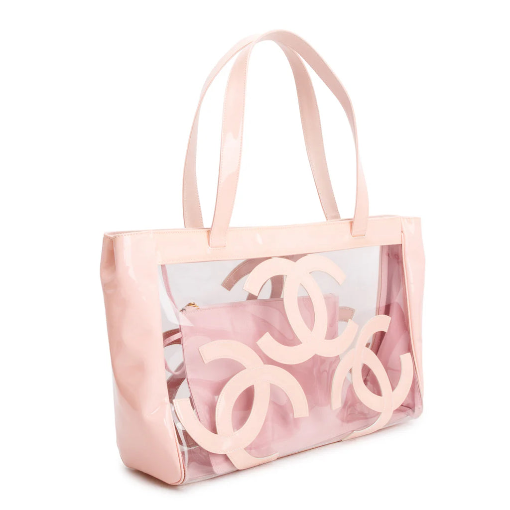 Pink Patent Leather Transparent PVC Triple CC Logo Tote