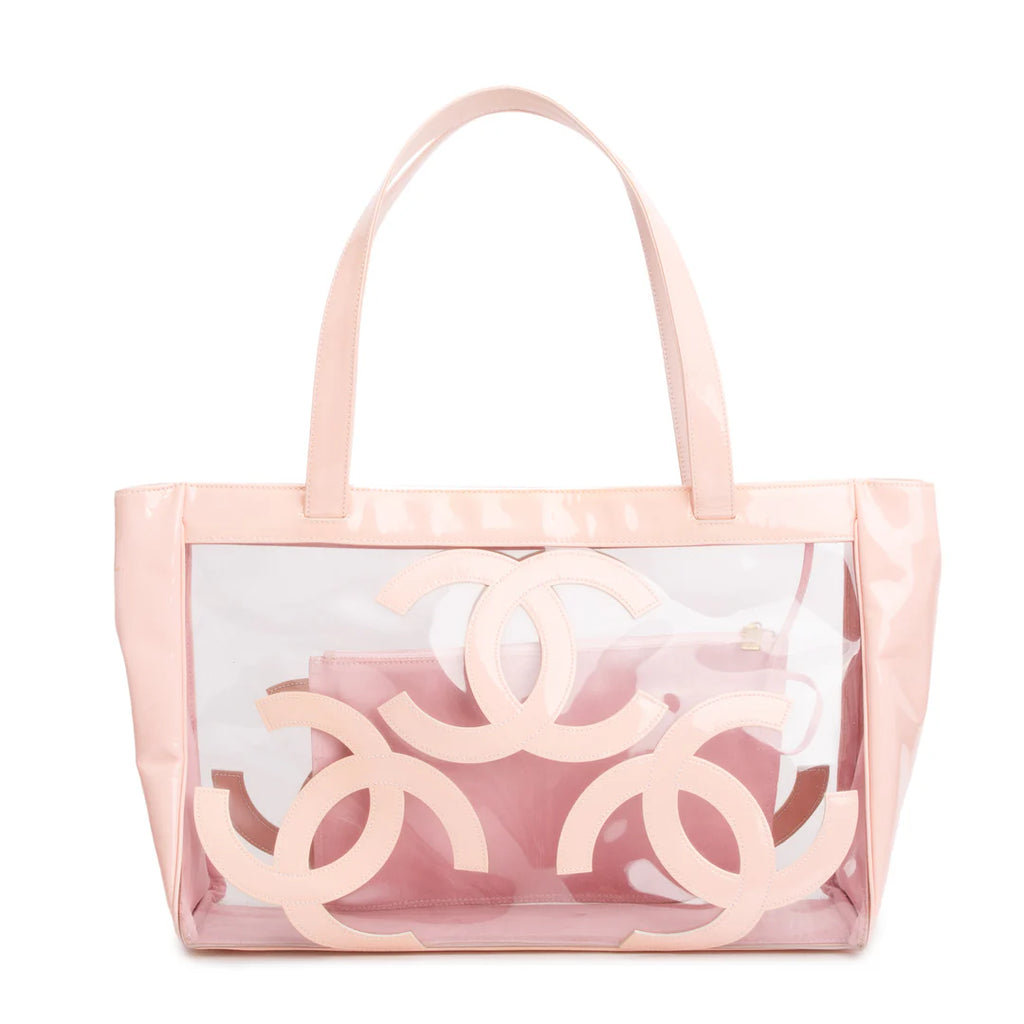 Pink Patent Leather Transparent PVC Triple CC Logo Tote