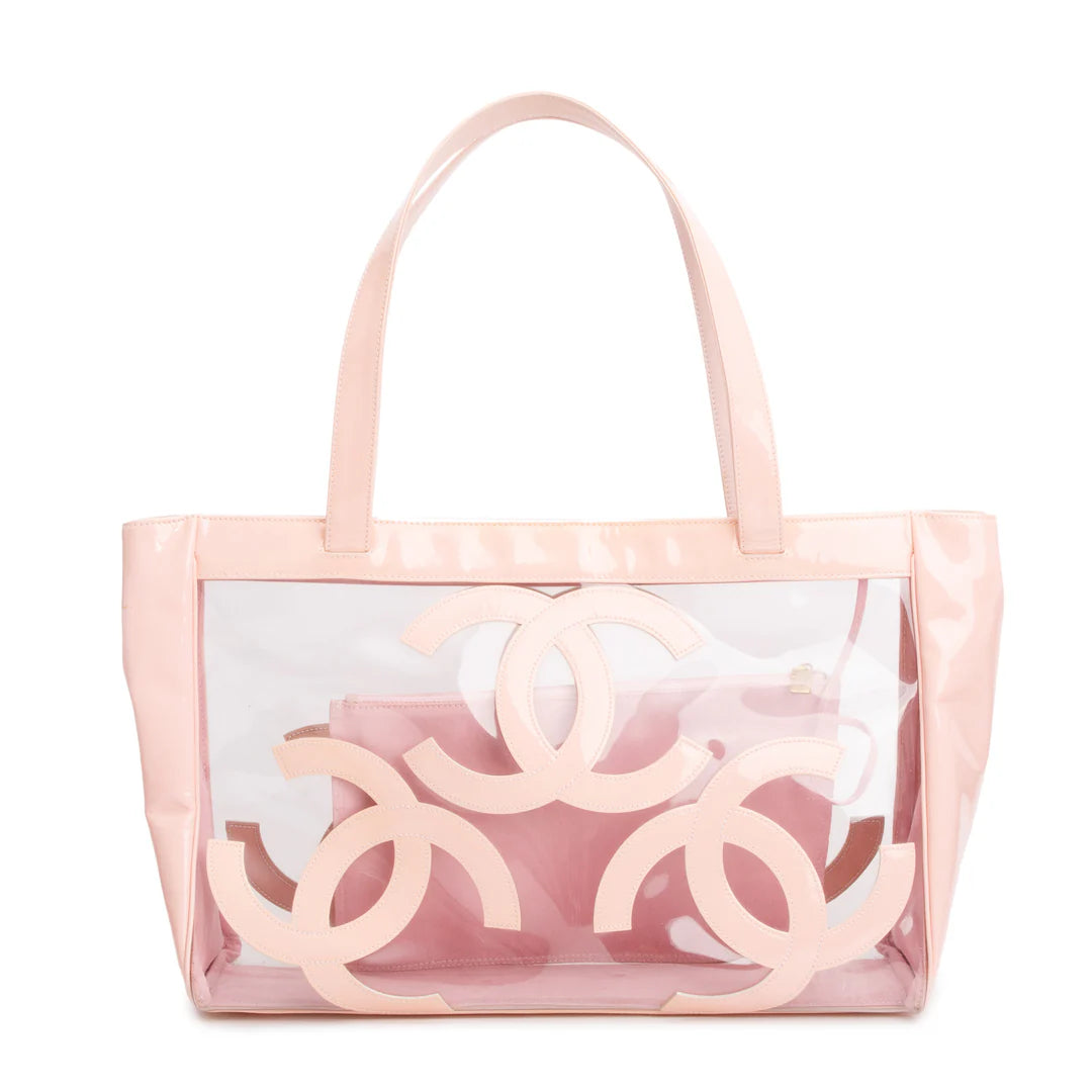 Pink Patent Leather Transparent PVC Triple CC Logo Tote